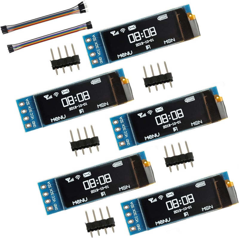 JAMHER 0.91 Inch I2C IIC OLED Display Module 128x32 Pixel Mini Self-Luminous Display Screen Board for Arduino Projects Raspberry Pi with Wire(5Pack White) - Image 1